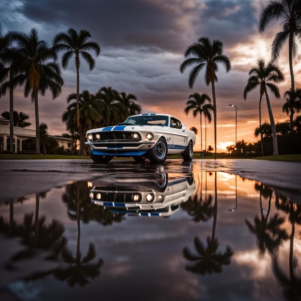 1969 Mustang Cobra GT350 at Sunset in Photorealistic Style