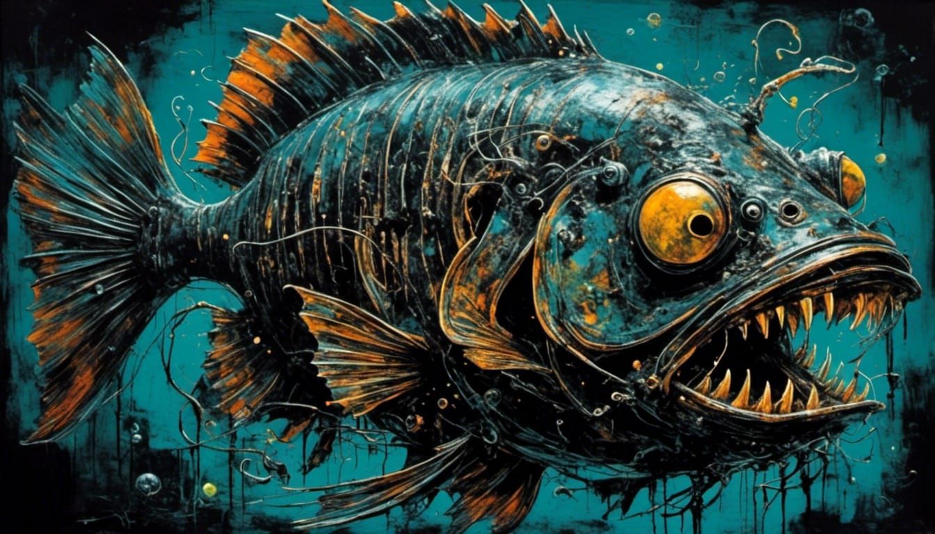 Bioluminescent Zombie Angler Fish in Neo-Expressionism Style