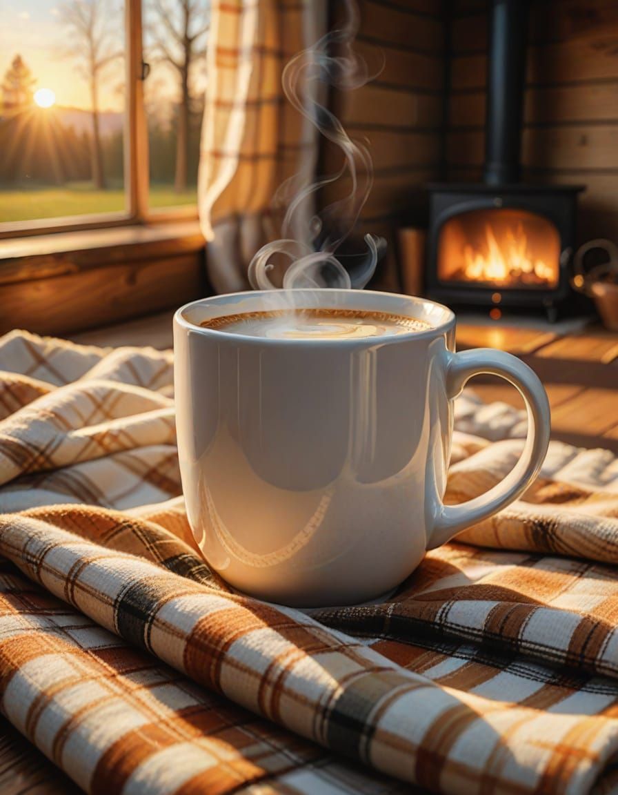Cozy Coffee Mug in Sunset Light: A Digital Painting