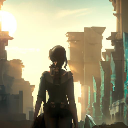 Woman in Ruined City, Dark Fantasy Concept Art