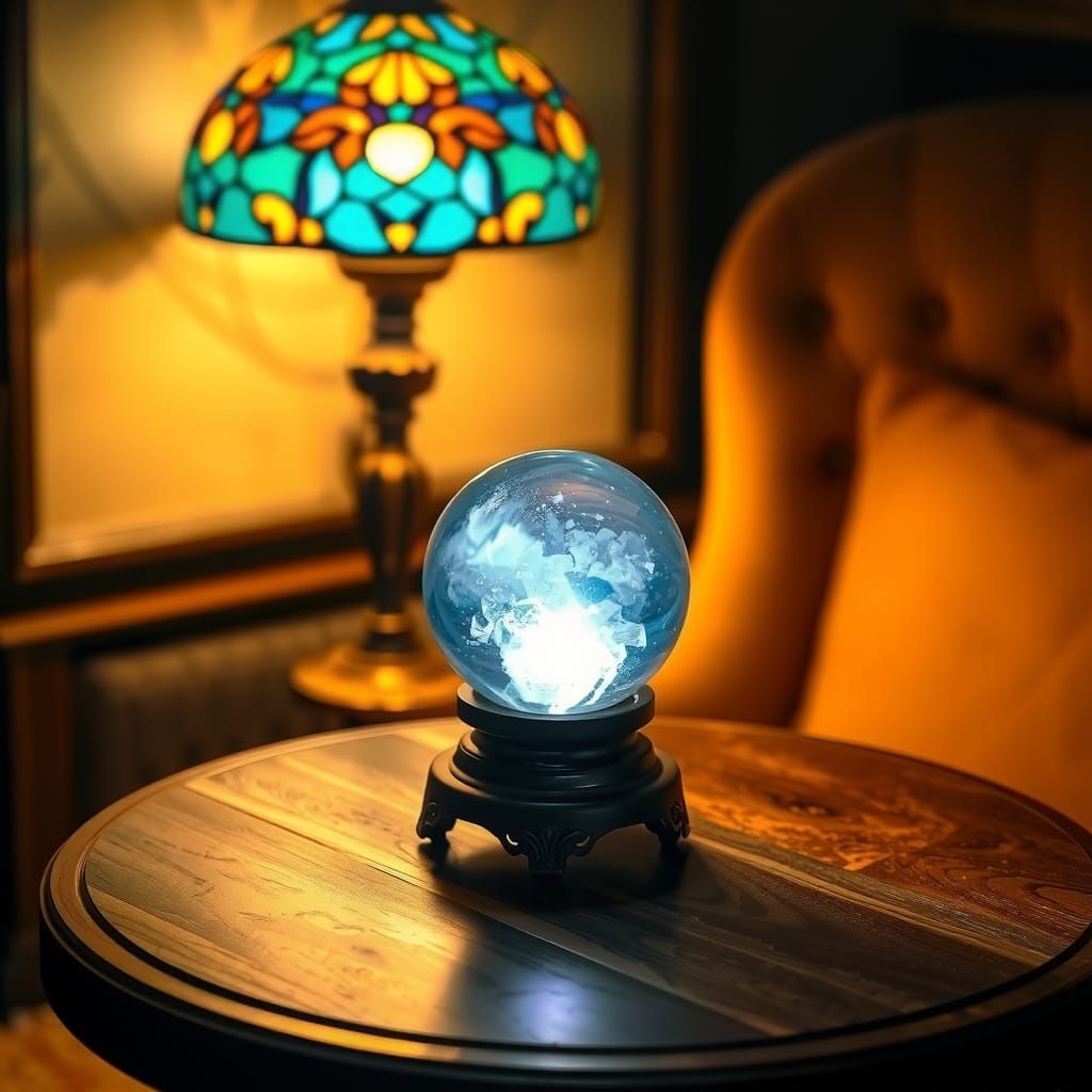 Crystal Ball with Tiffany Lamp in Oil Painting Style
