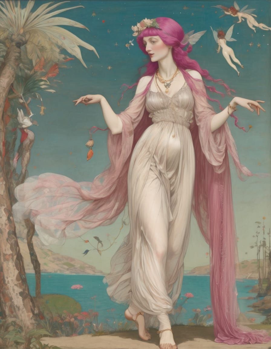 Magenta Haired Woman in Pre-Raphaelite Style