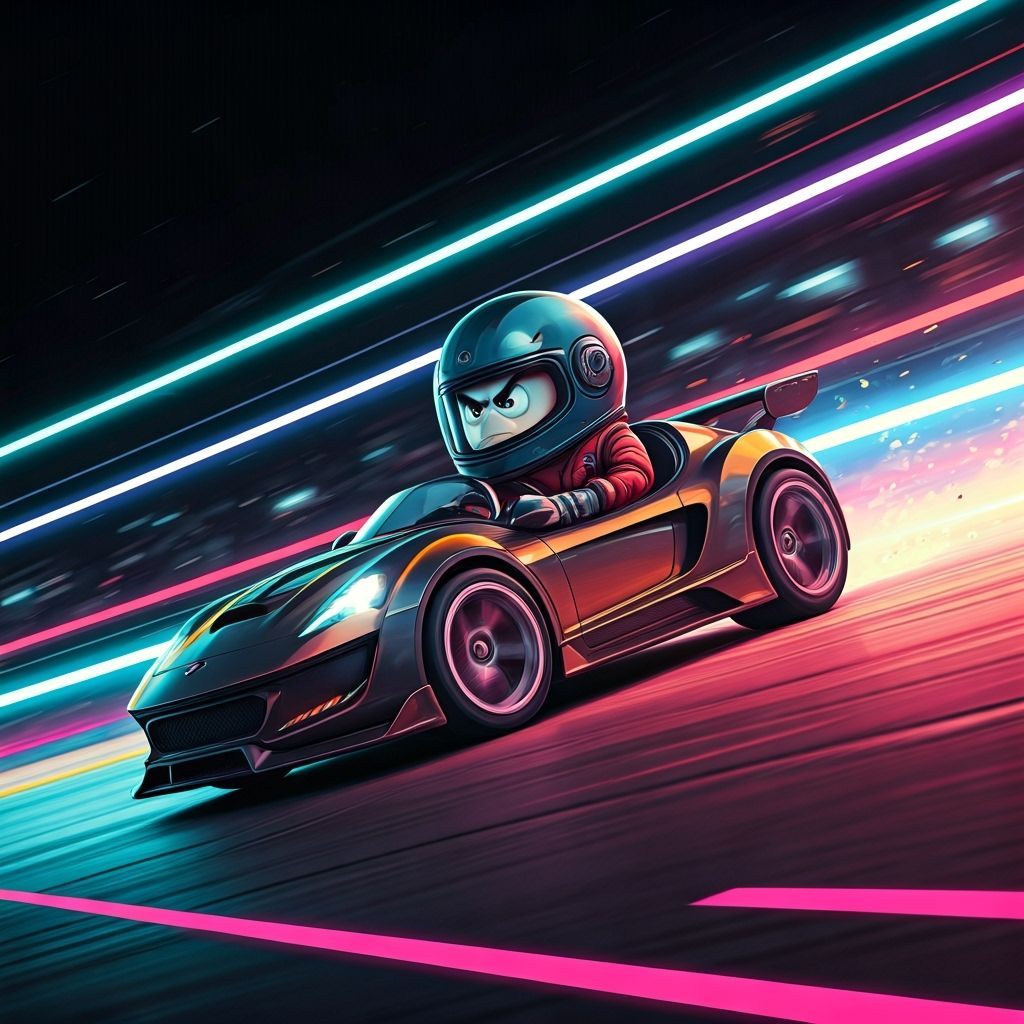 Eggs Race Futuristic Cars in Comic Book Style