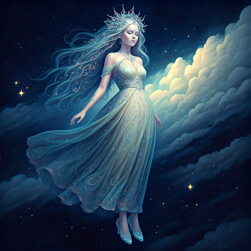 Ethereal Woman in Starlight: Surreal Concept Art