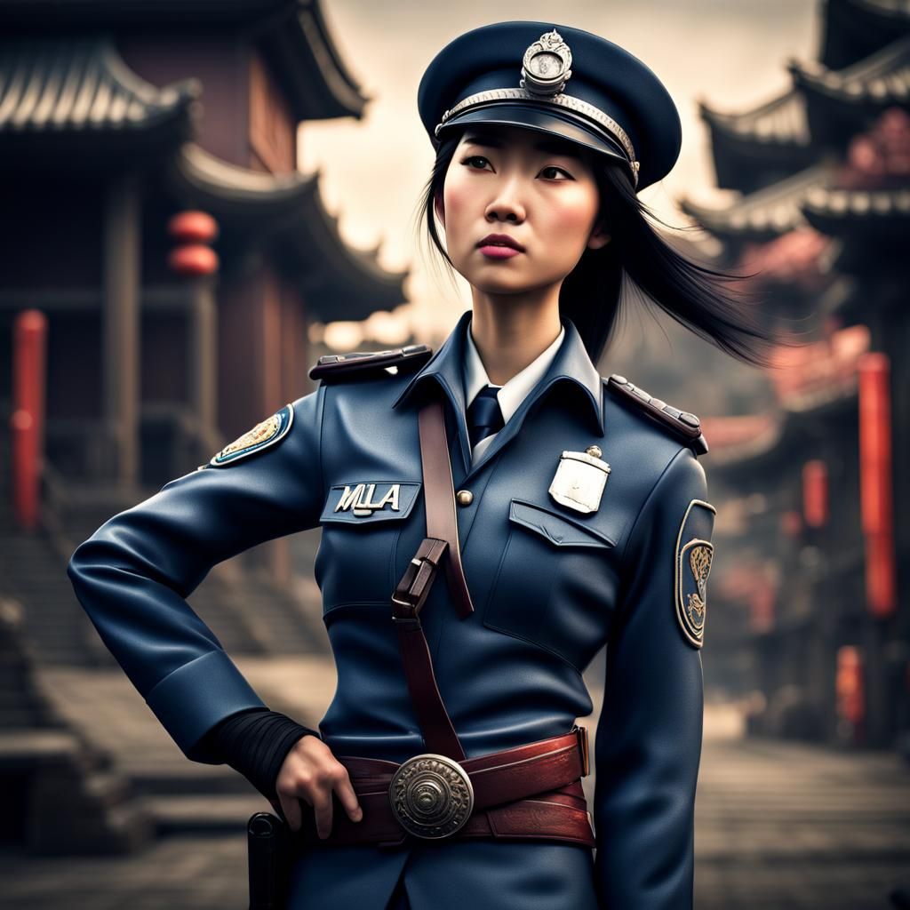 Hyperrealistic Mulan as Policeman in HDR