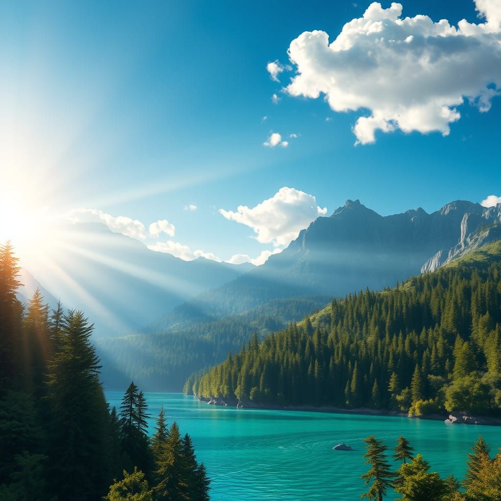 Lush Mountain Lake Paradise in Vibrant Colors