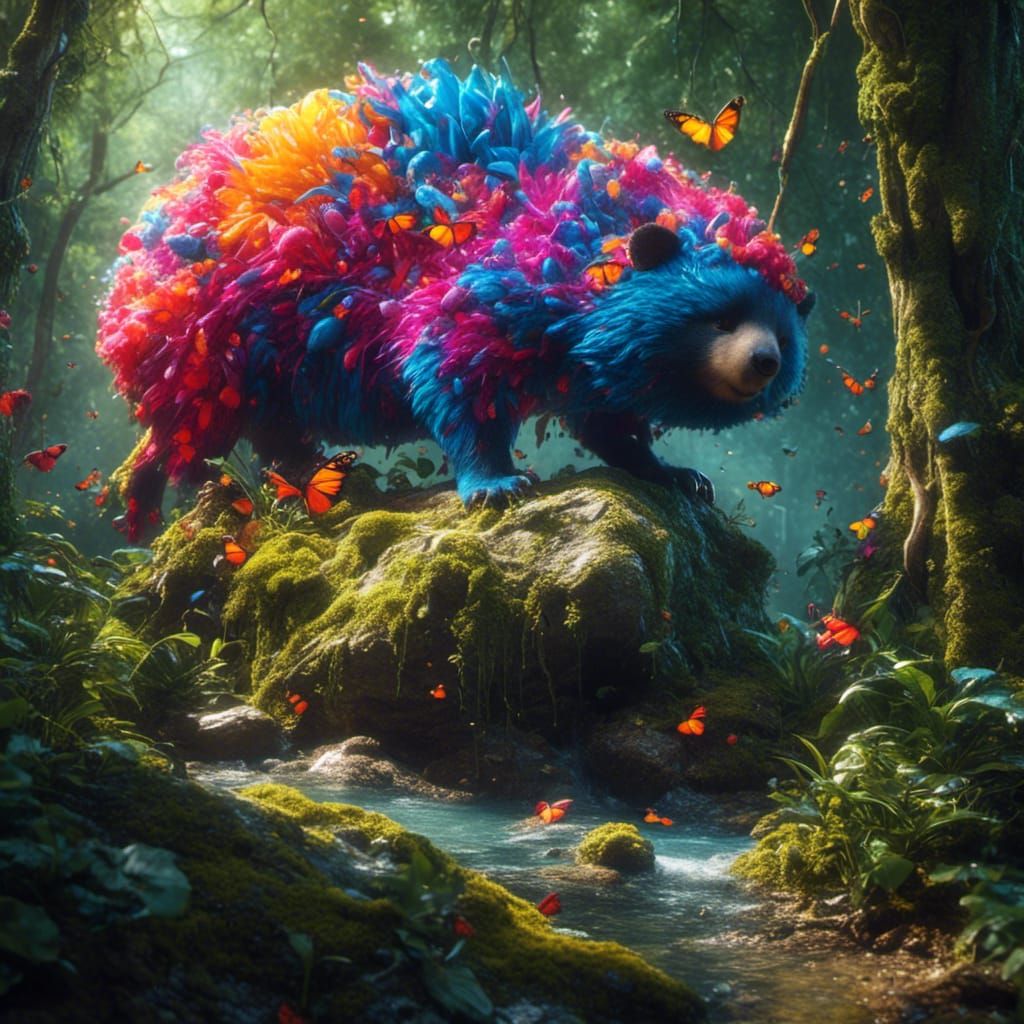 Animals Playing in Forest as Graffiti Art