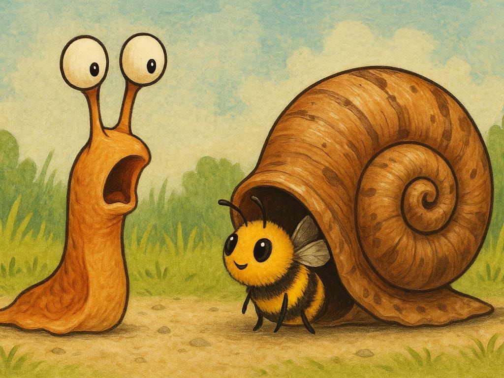 Surreal Snail Shocked by Bee in Shell