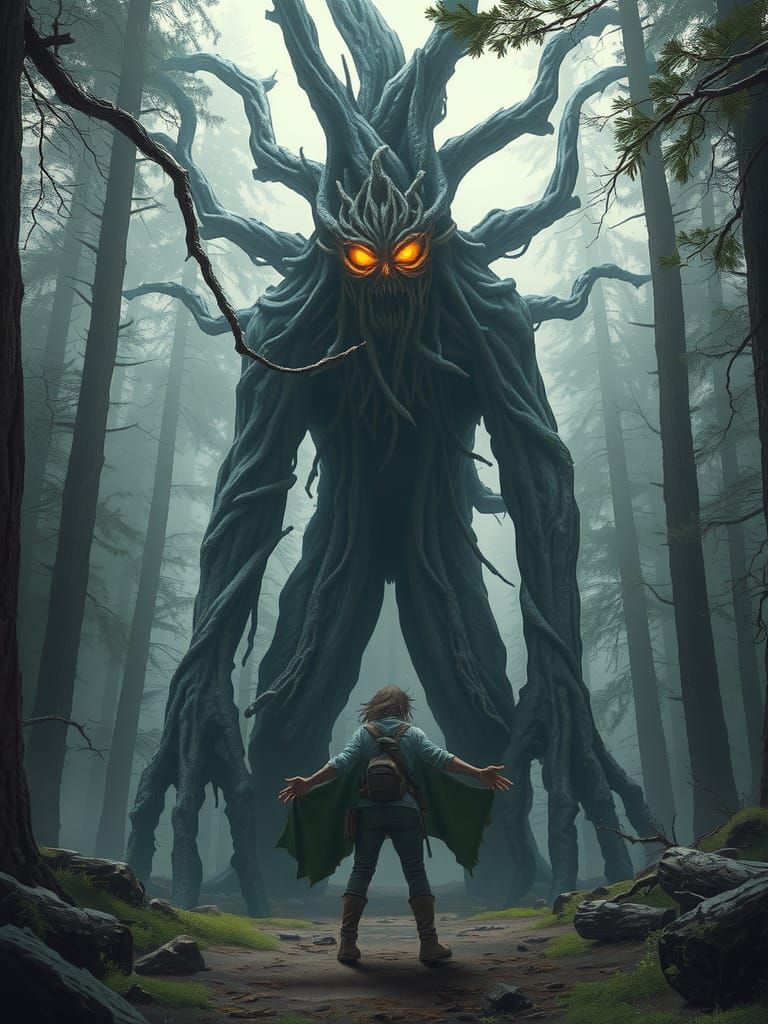 Adventurer Faces Ancient Forest Being