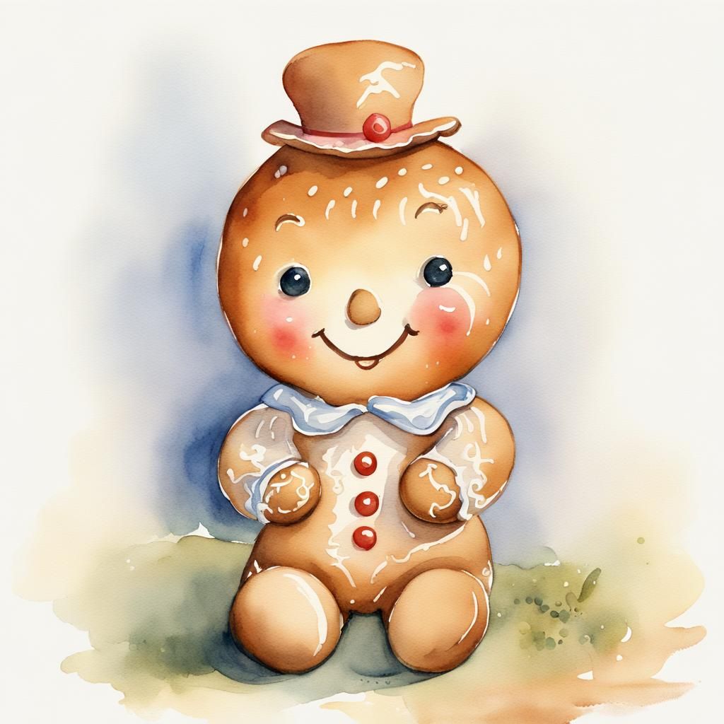 Watercolor sweet little gingerbread boy