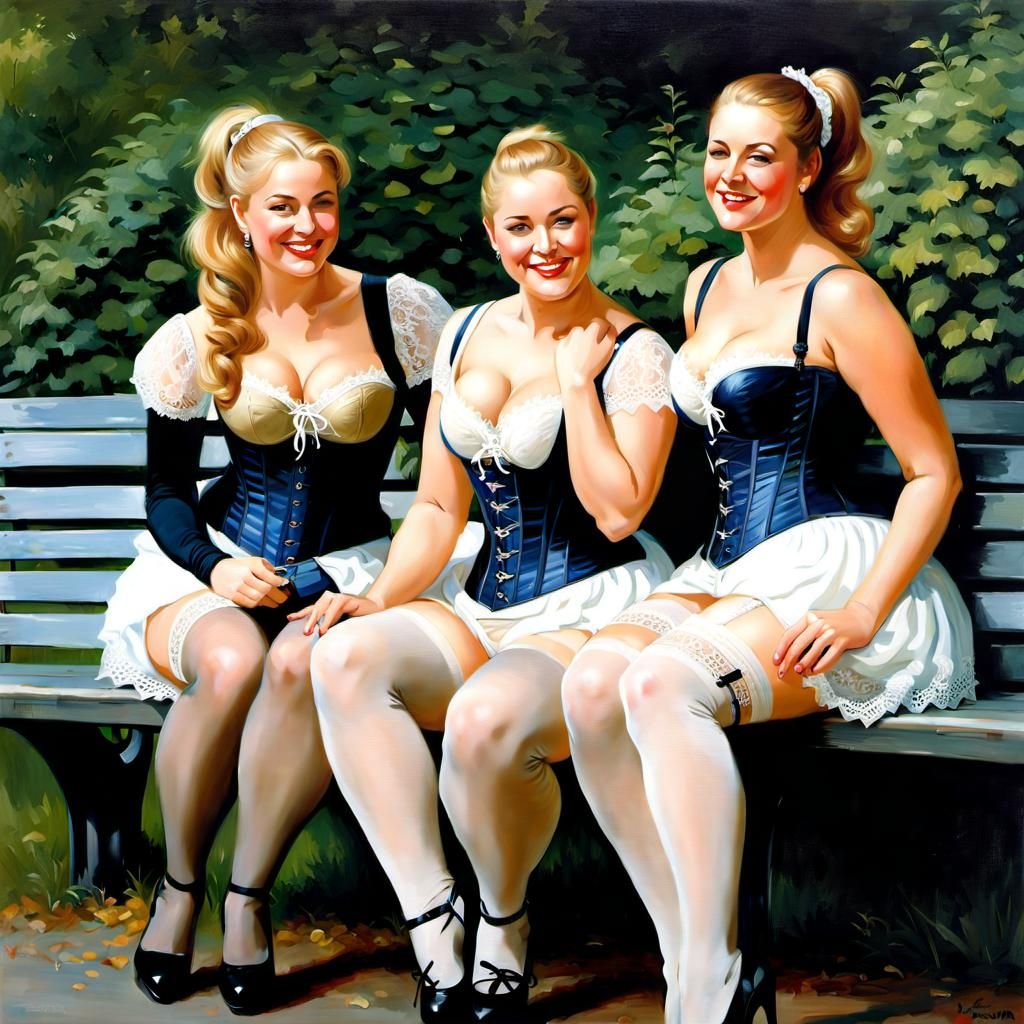 Three Danish Women in Copenhagen, Oil Painting Style
