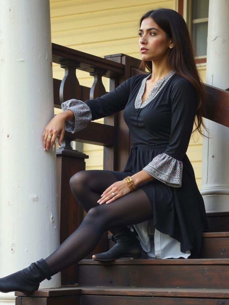 Elegant Young Woman in a Spanish Renaissance-Inspired Oil Po...