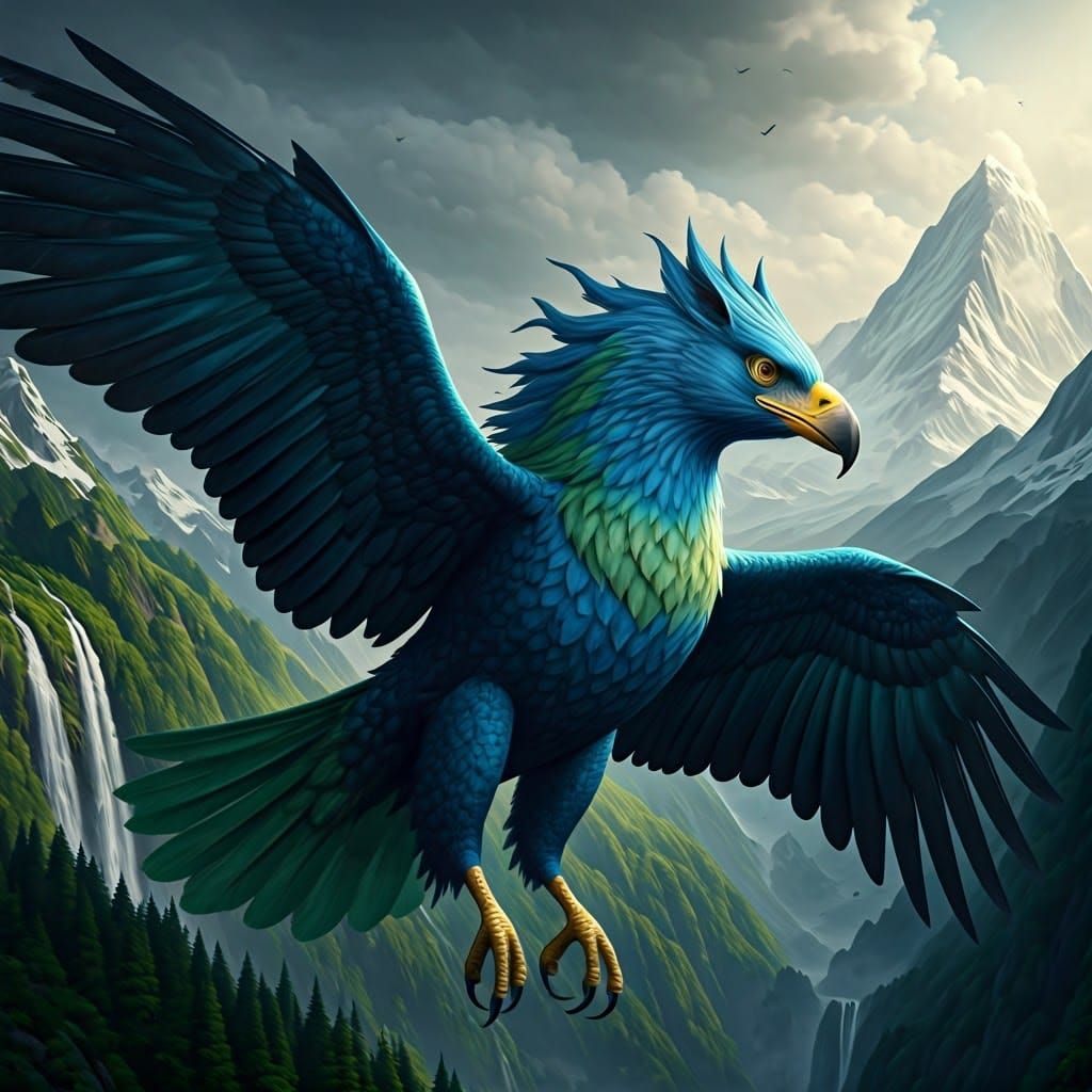 Majestic Hybrid Creature in Fantasy Landscape