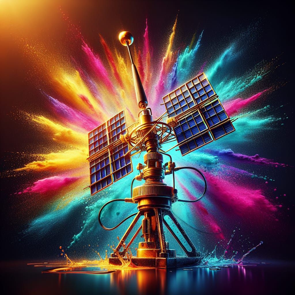 Antenna Radiating Jamming Signal in Vibrant Splash Art Style