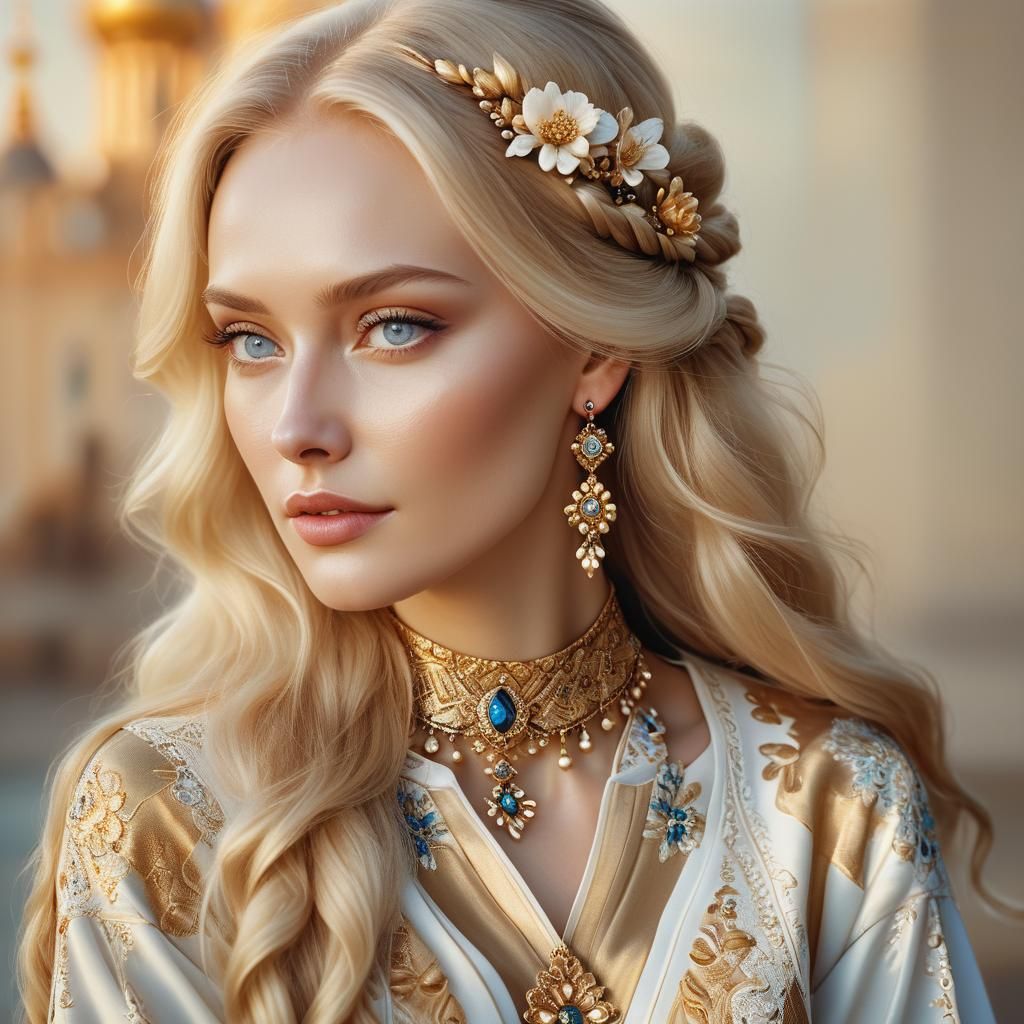 Angelic Russian Beauty in Traditional Slavic Attire