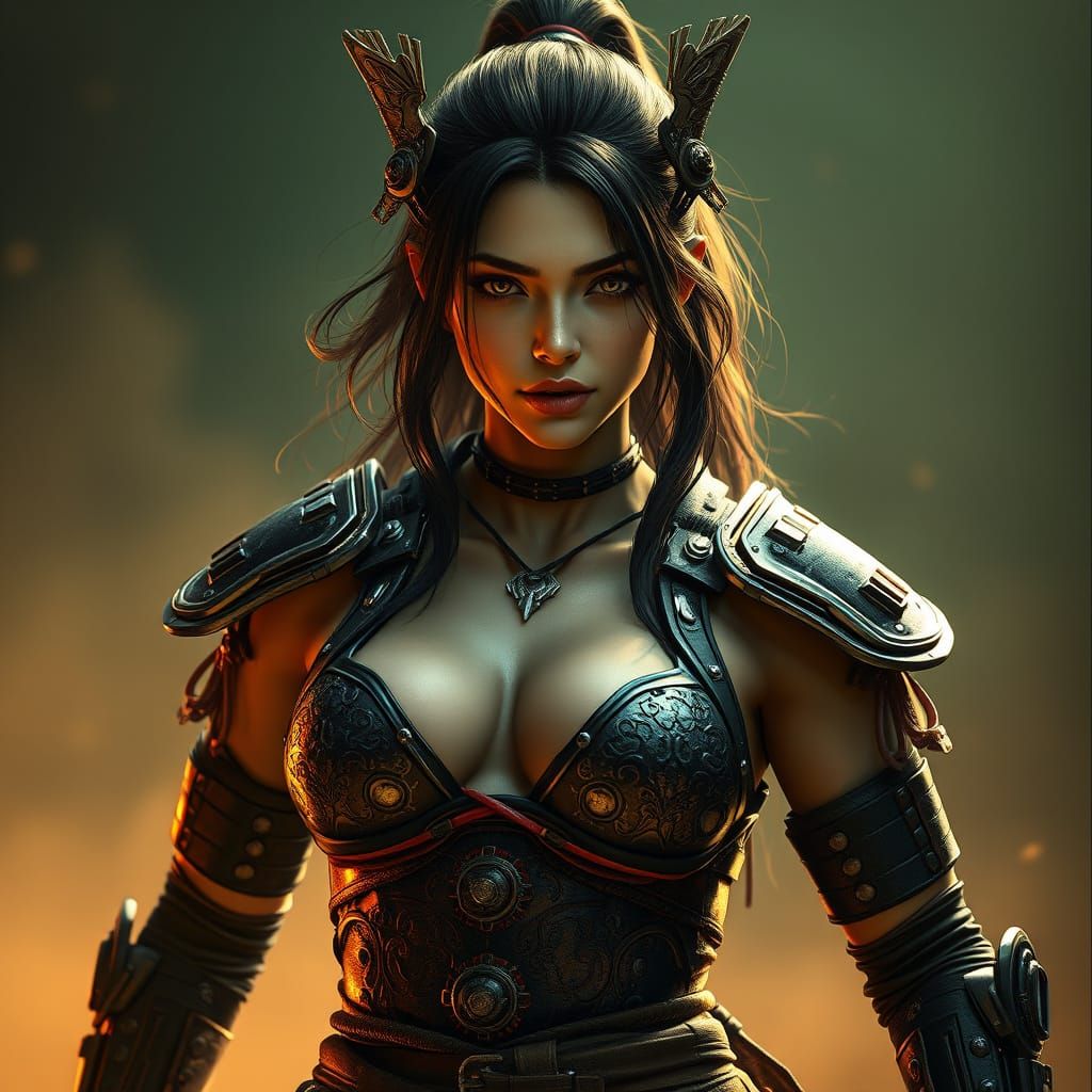 Cybernetic Samurai Portrait in Film Noir Style