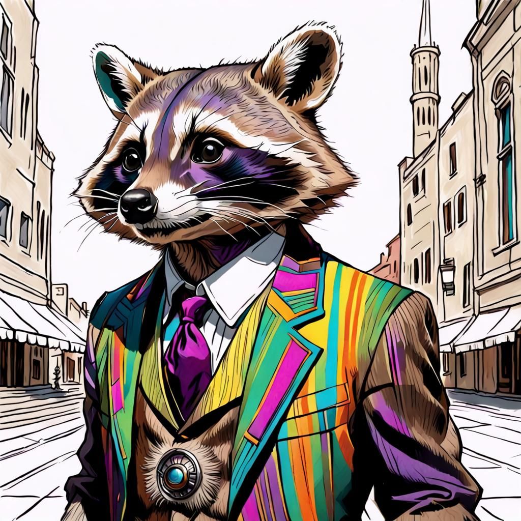 Raccoon Sketch in Renaissance Fantasy Style