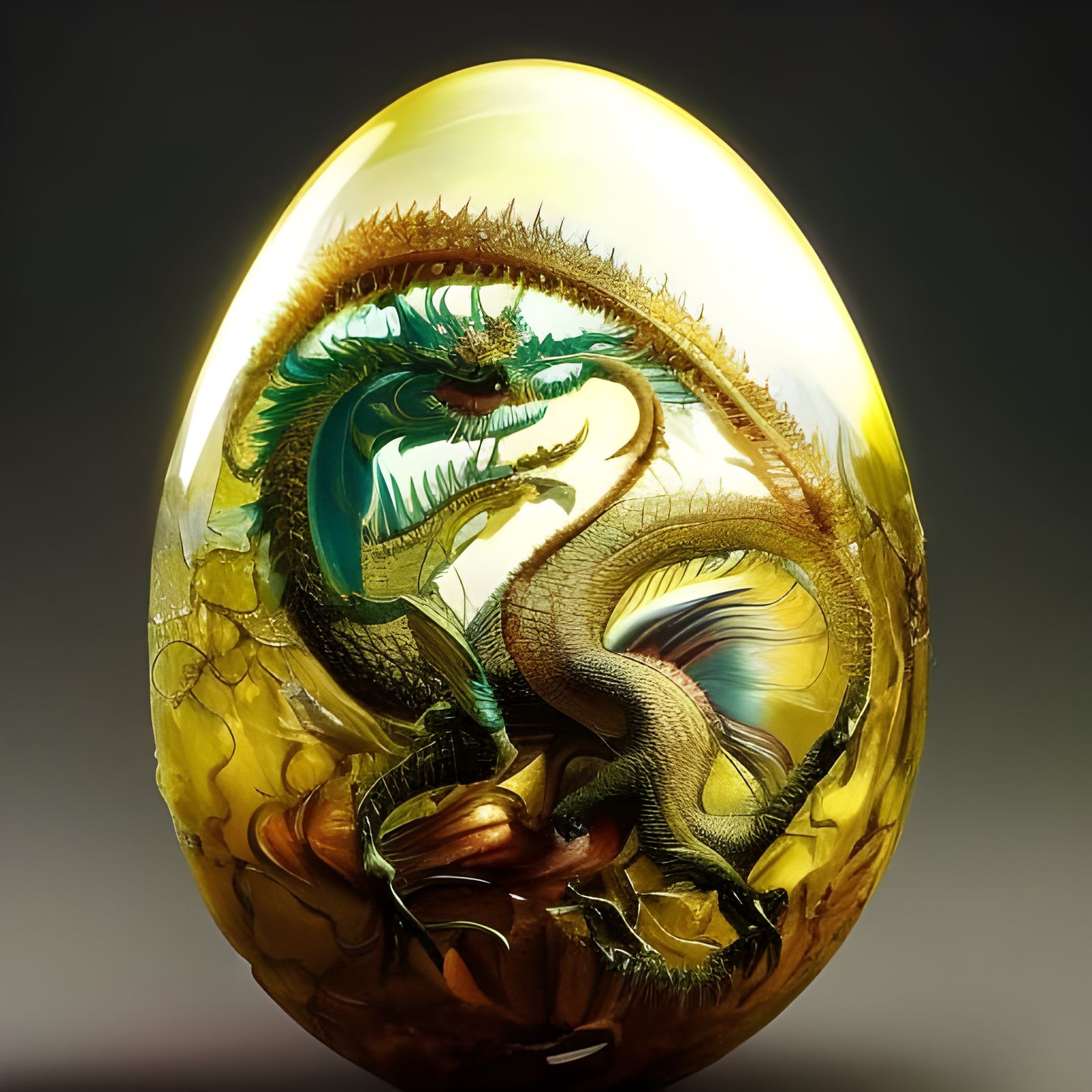 Golden Dragon in Glass Egg: Neosurrealist Illustration