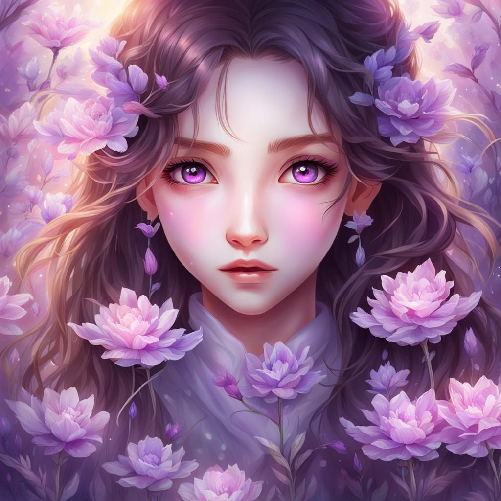 Delicate Girl with Lavender Eyes: Ultra Fine 8K Wallpaper