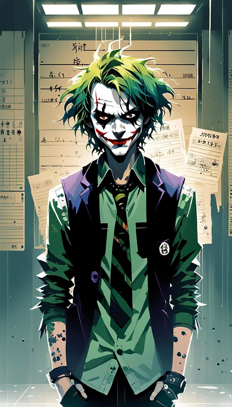 Beautiful mugshot of an(emo punk anime the Joker )ultra detailed anime style digital illustration