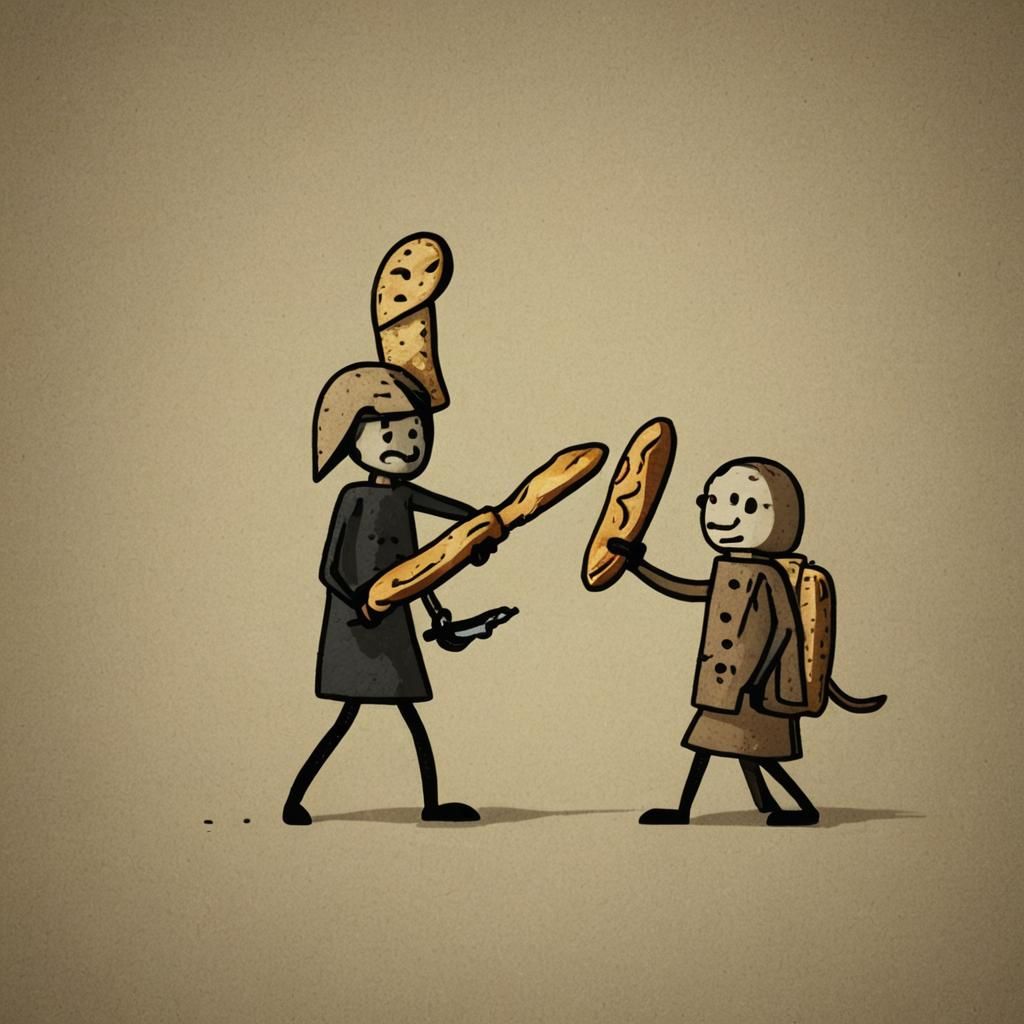 Stick Figures Duel with Baguette: Cinematic Still