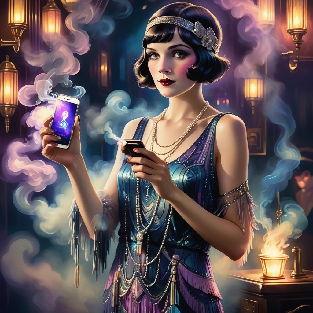 Flapper Girl iPhone Advertisement in 1920s Style