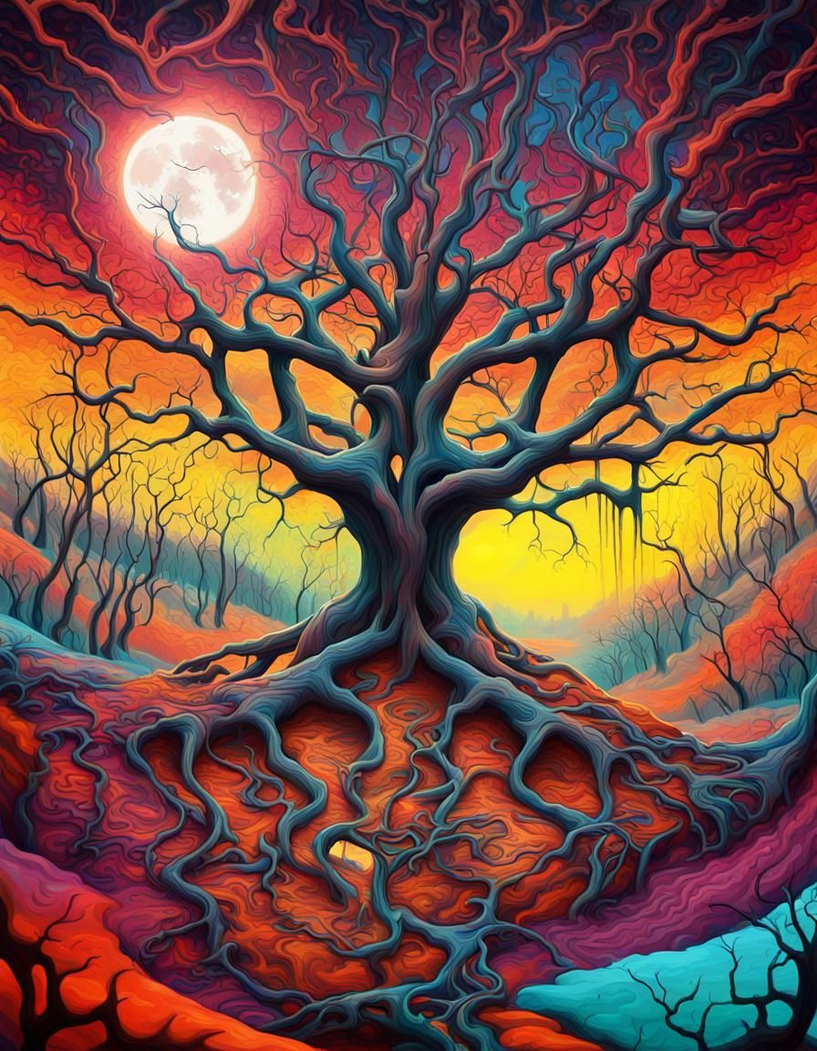 Psychedelic Alien Forest with Kaleidoscope Moon