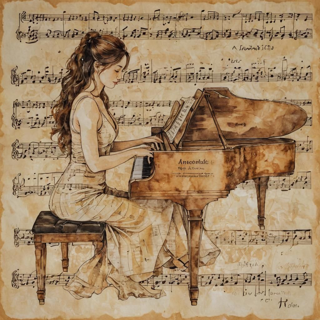 Alcohol Ink Art: Woman Playing Piano