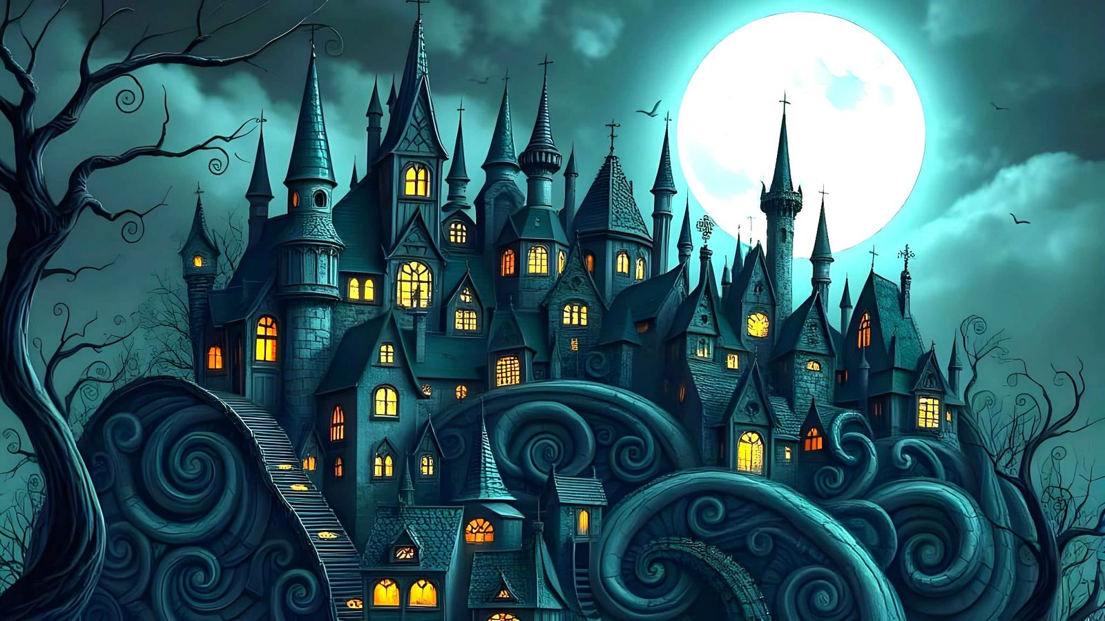 Whimsical Gothic Village with Spirals