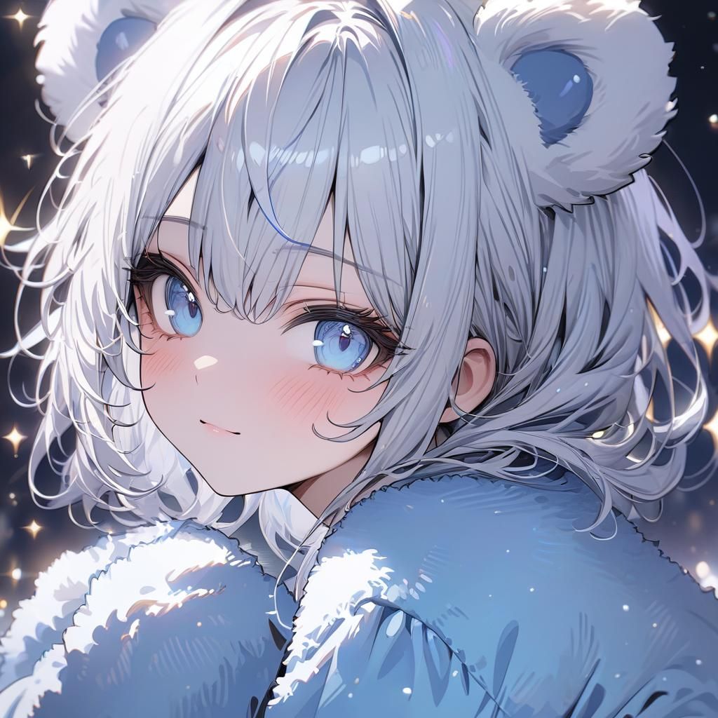 Girl with White Hair in Fuzzy Bear Pajamas