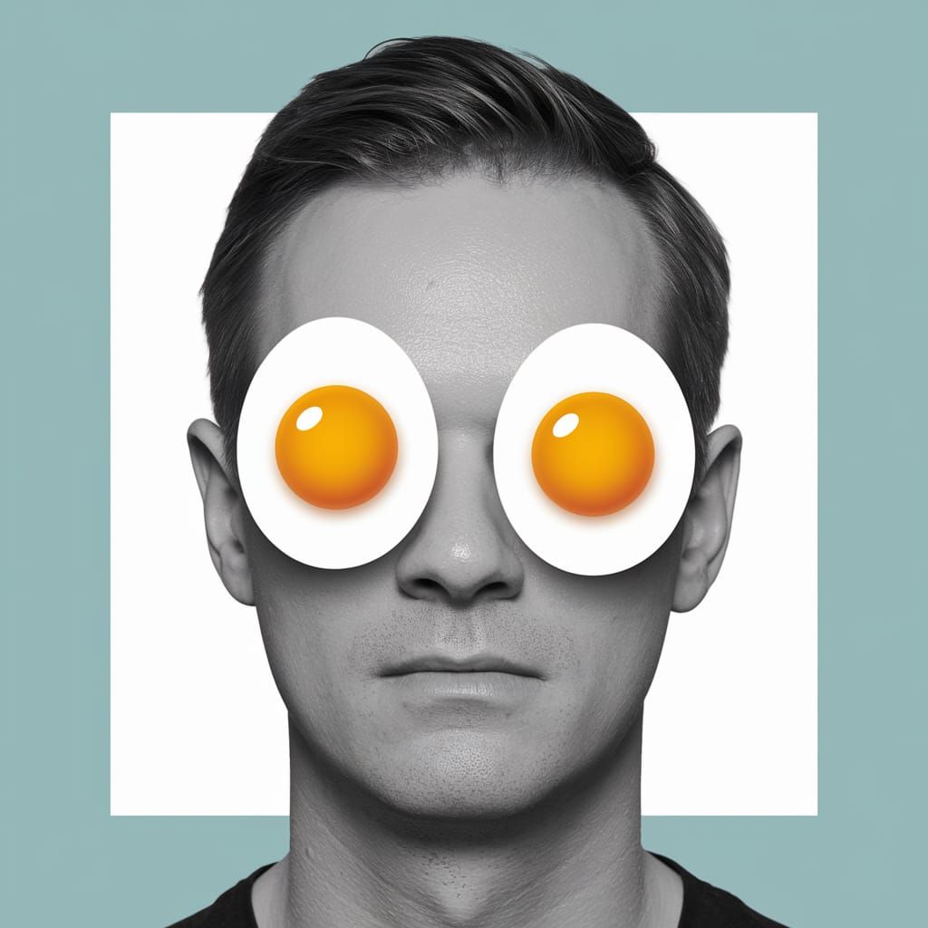 Surreal Man with Egg Eyes