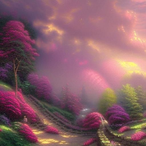 Ethereal Descent Through Pink Clouds