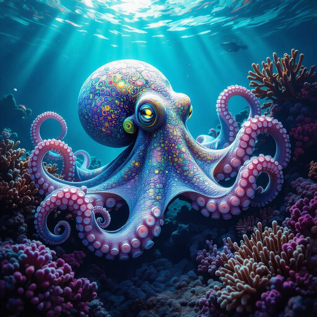 Alien Face Octopus in Bioluminescent Deep Sea