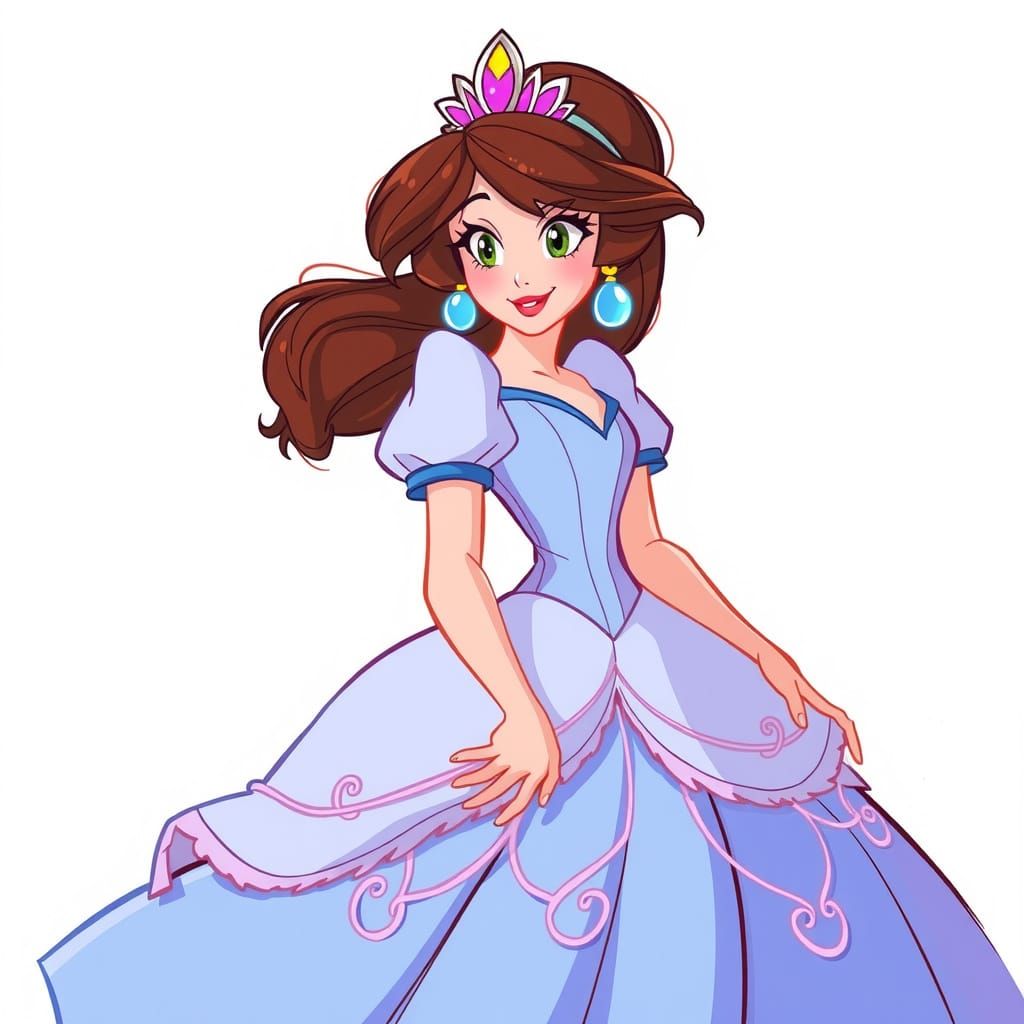 Vibrant Princess in a Classic Disney Style Ball Gown