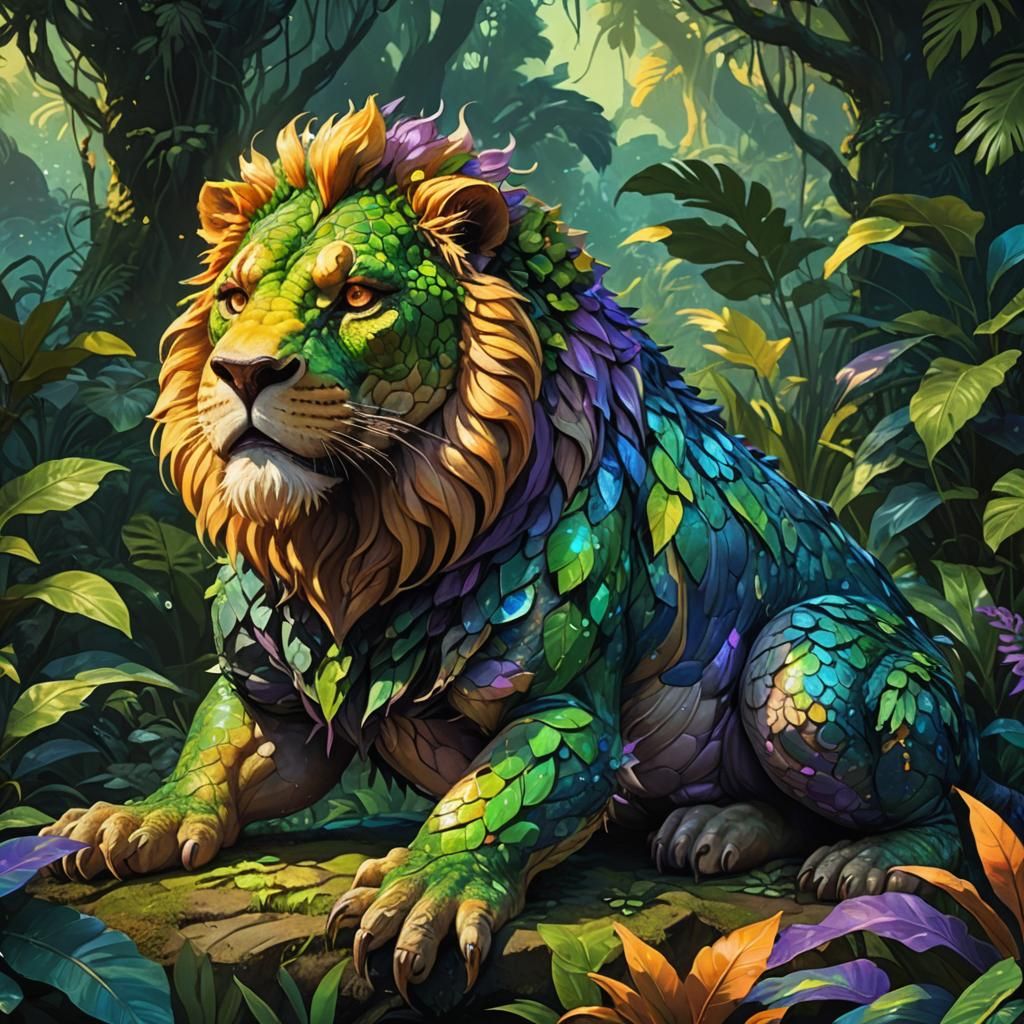 Giant Luminescent Lion-Toad in Jungle Concept Art
