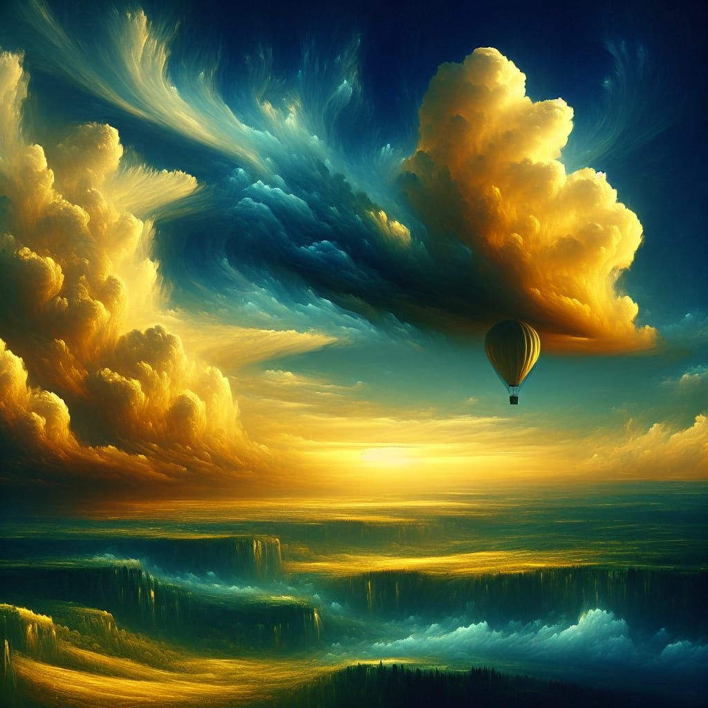 Romantic Golden Sky with Cloud Balloon