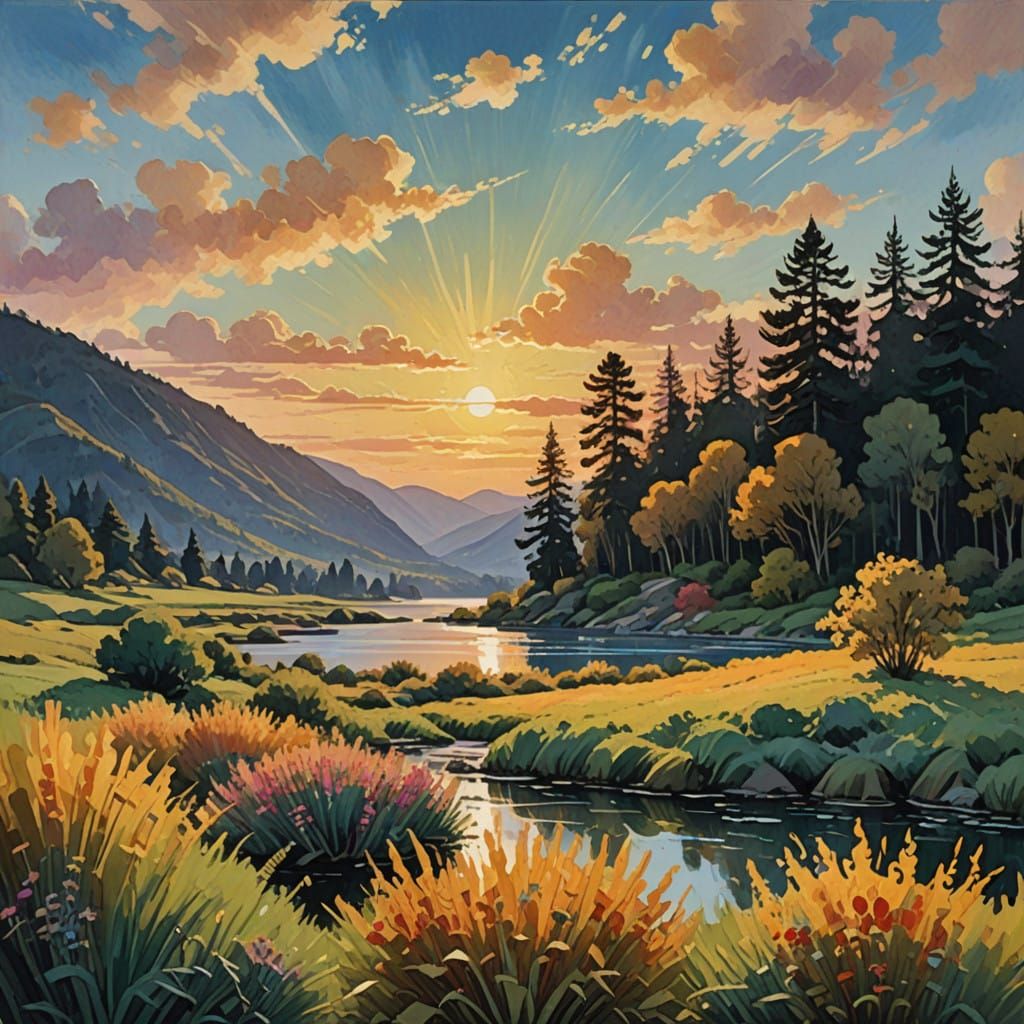 Golden Morning Elegance in Epic Impressionist Style