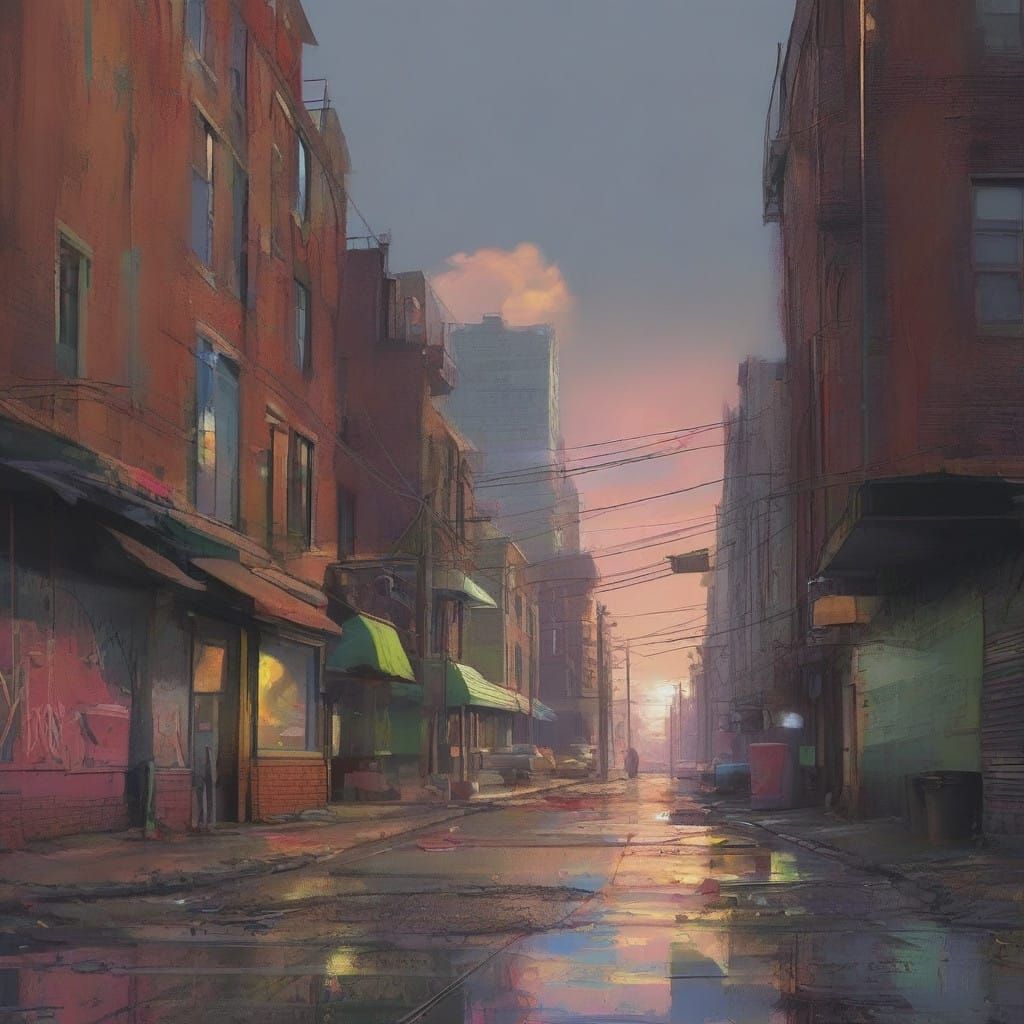 Surreal Cityscape in Street Art Style with Oil Gouache Melti...