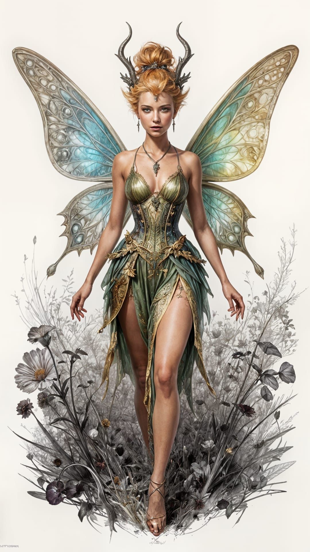 Beautiful Titania Queen of Faeries in Detailed Drawing Style