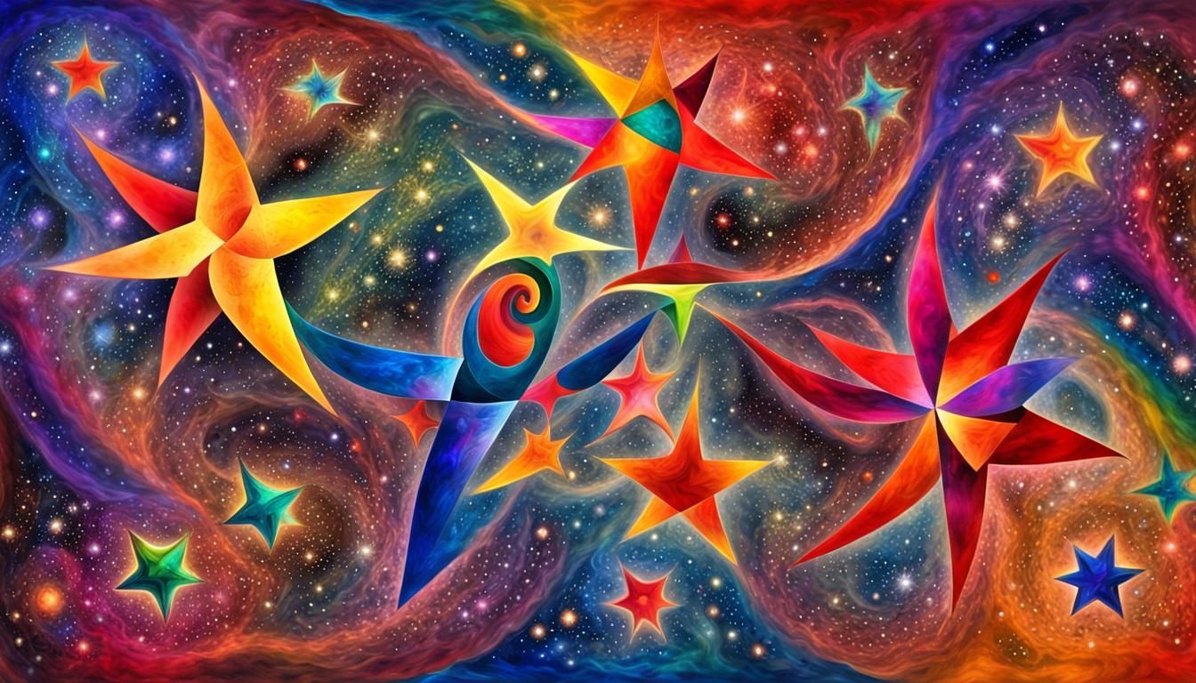Cosmic Stars in Abstract Expressionist Rainbow Fractal