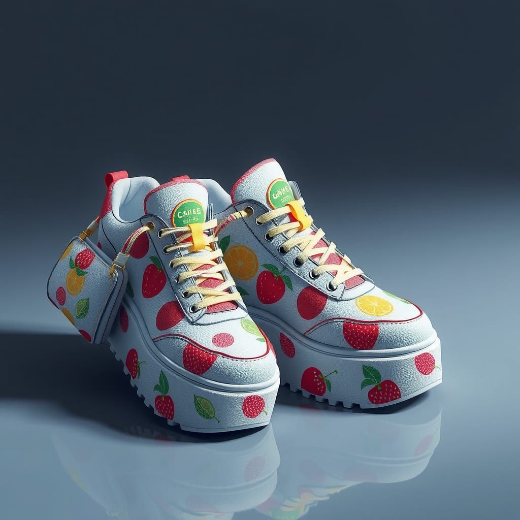 Glamorous Anime-Inspired Platform Sneakers with Fruit Patter...