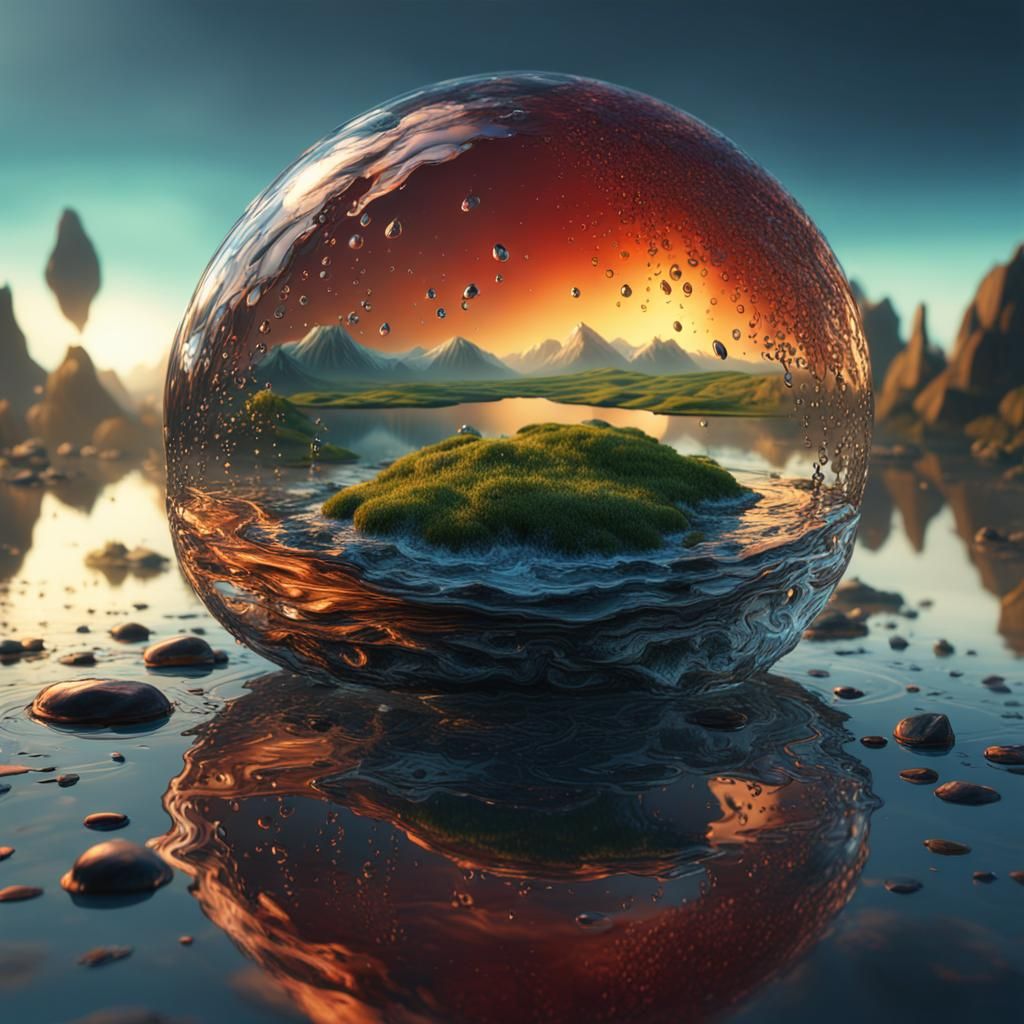 Reflective Water Drop in Detailed Digital Painting