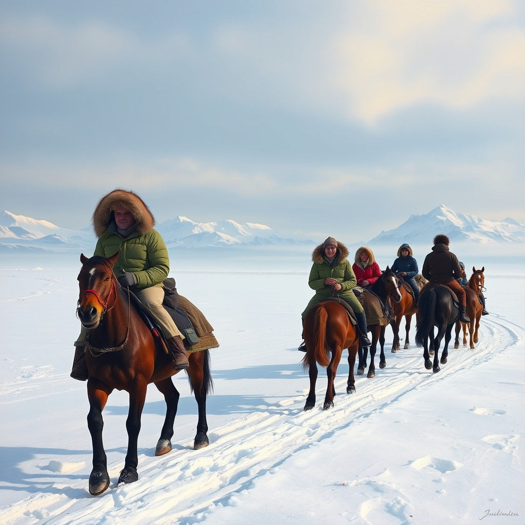 Arctic Expedition Across Frozen Tundra as Romantic Painting