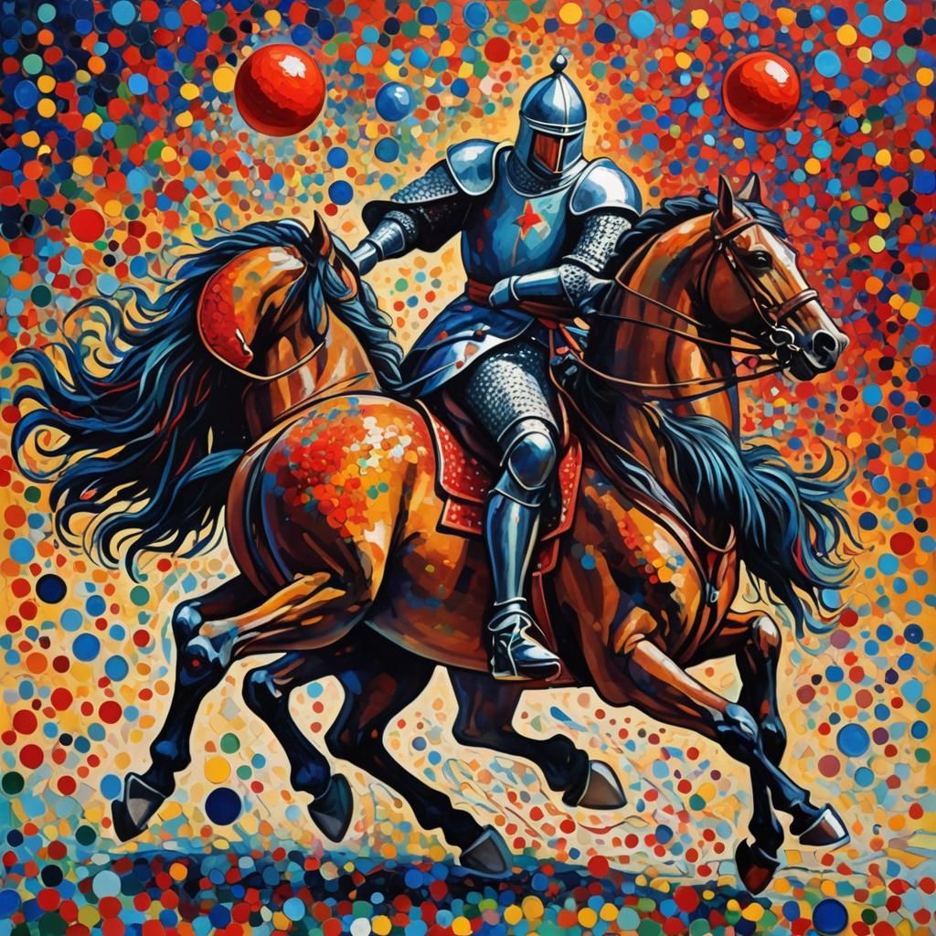 Knight Knocked Down in Neo-Impressionist Style