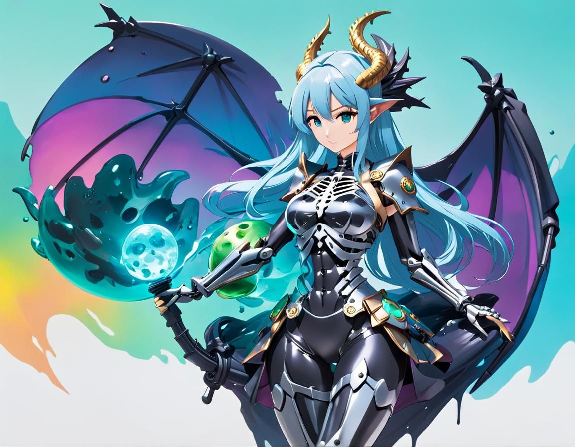 Rainbow Chimera Girl with Metal Skeleton