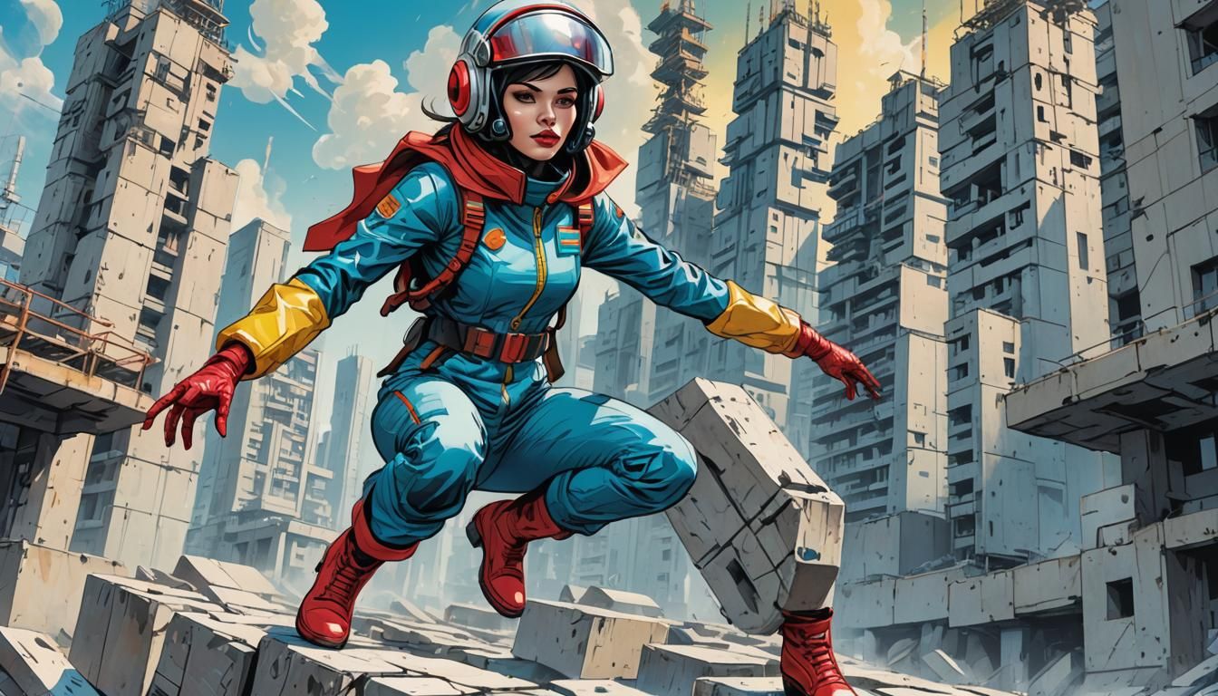 Retro-Futuristic Sci-Fi Comic Book Cover with Levitating Blo...