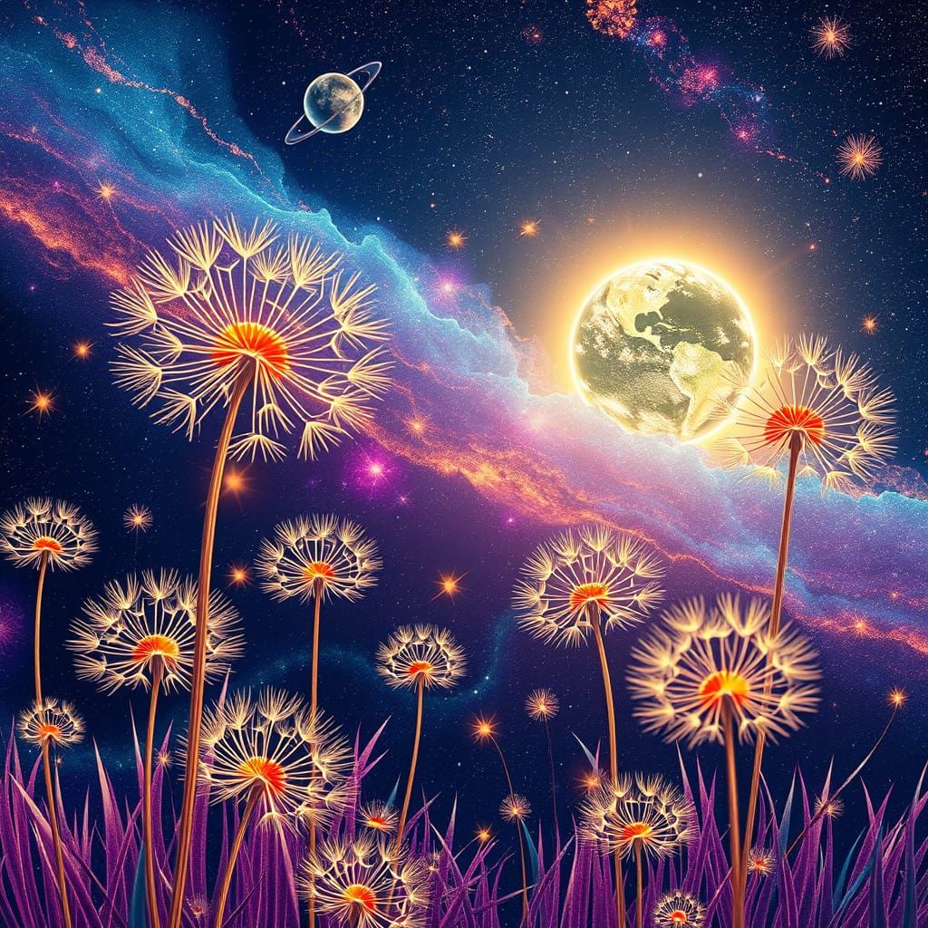 Vibrant Cosmic Blooms in Zentangle Style