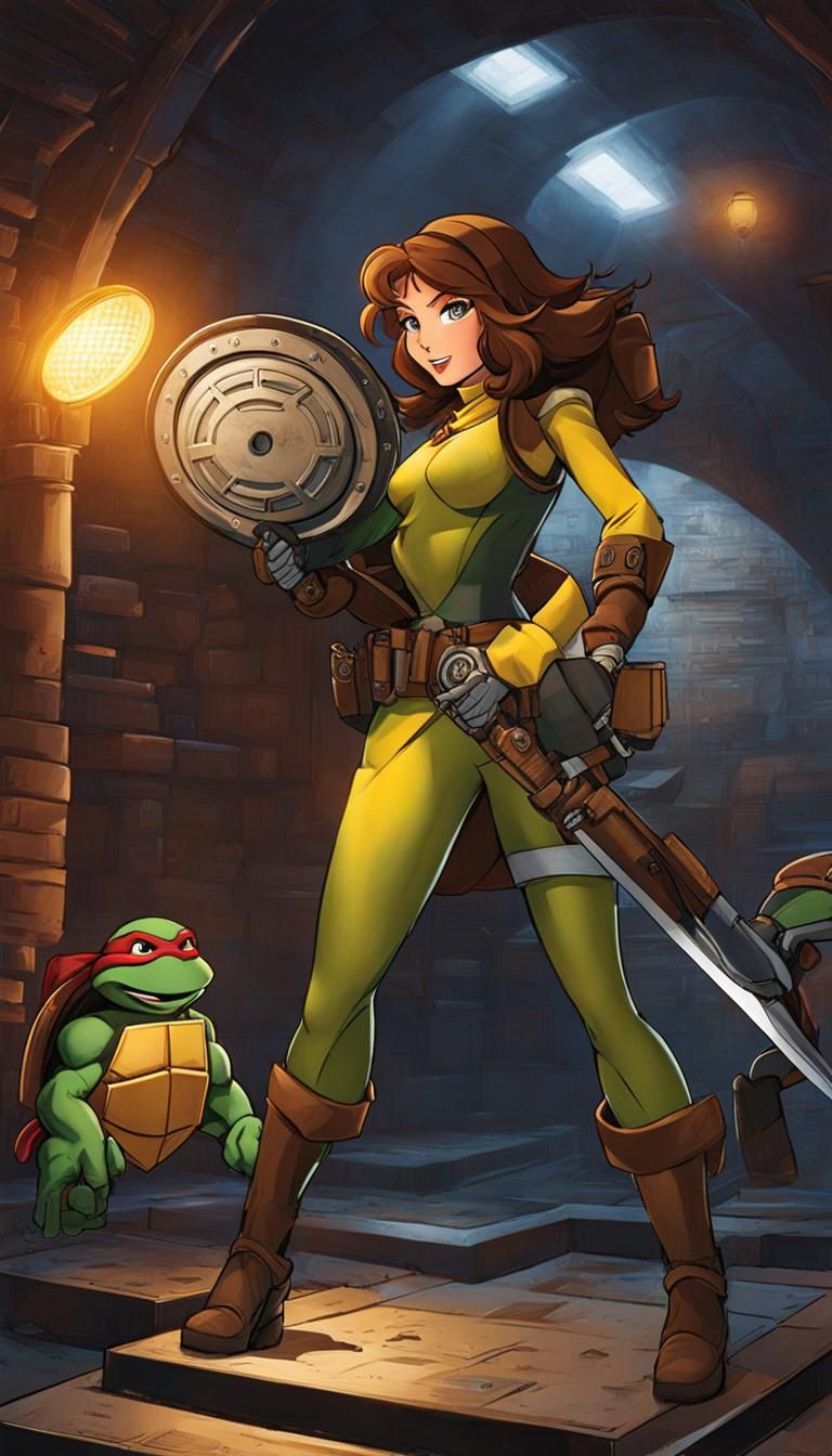 April O'Neil with Manhole Cover Shield