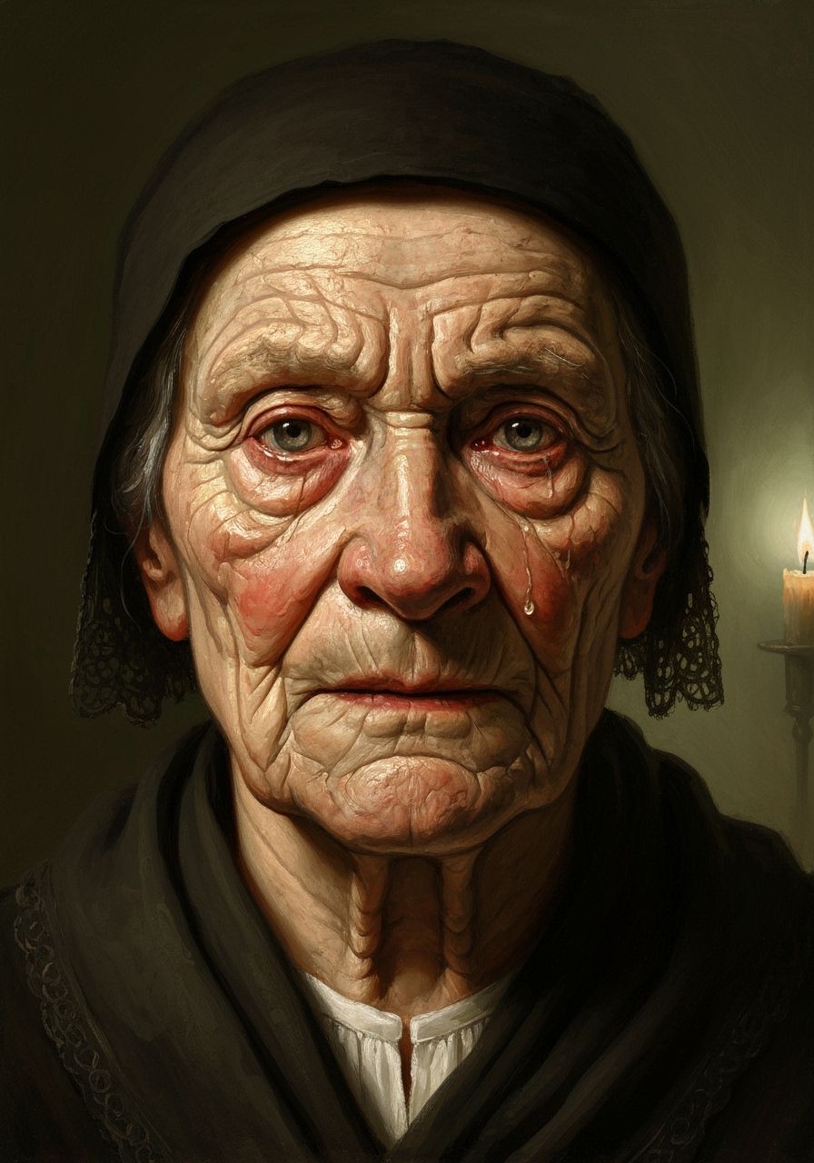 Oil Portrait of Elderly Dutch Woman with Piercing Eyes