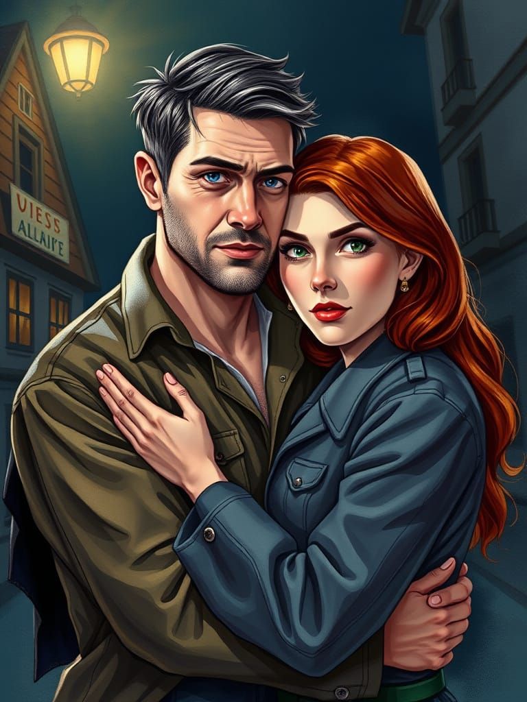 Passionate Embrace Under Spotlight: Mucha, Mead, and Loish S...